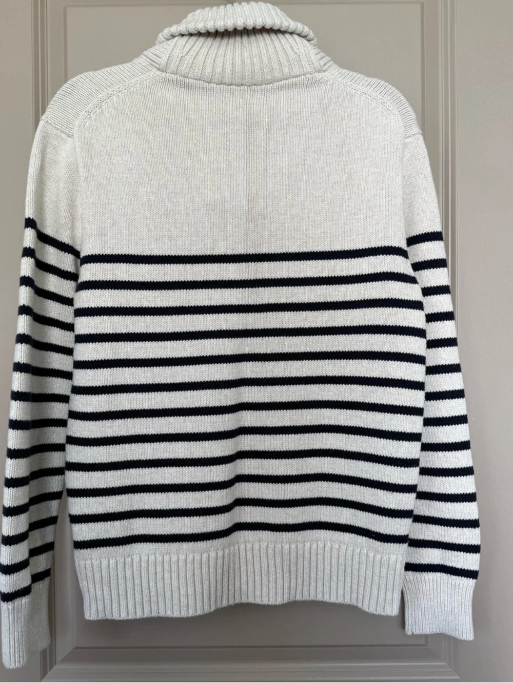 J. Crew Cream and Navy Striped Shawl-Collar Turtleneck Sweater